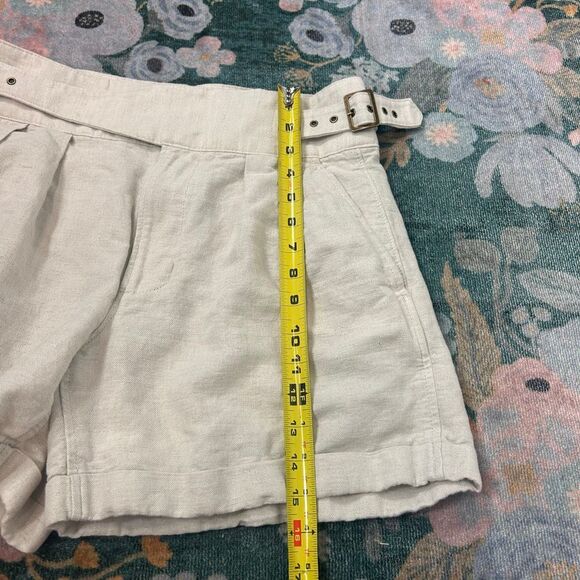 Banana Republic Shorts Women  6 Beige Linen High Rise Pleated Belted side Buckle - Picture 14 of 16